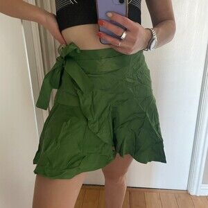 Zara Short A-line Asymmetric Wrap Skirt Green X-Small